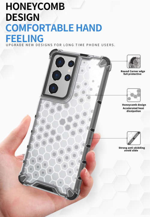 Samsung Galaxy S21 Ultra Shockproof Honeycomb Cover - Transparent **Sale**