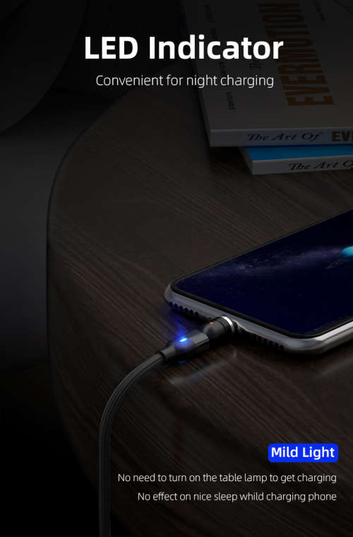 3 in 1 Magnetic Cable 3A Data Fast Charging 540 Rotatable 2m Micro, USB C, IOS Nylon Braided (Black)