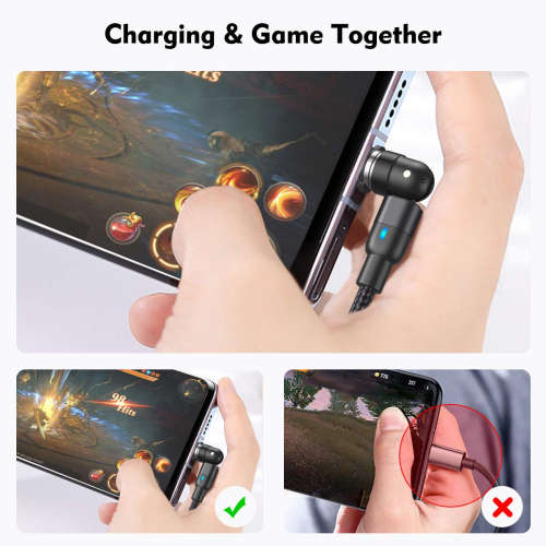 3 in 1 Magnetic Cable 3A Data Fast Charging 540 Rotatable 2m Micro, USB C, IOS Nylon Braided (Black)