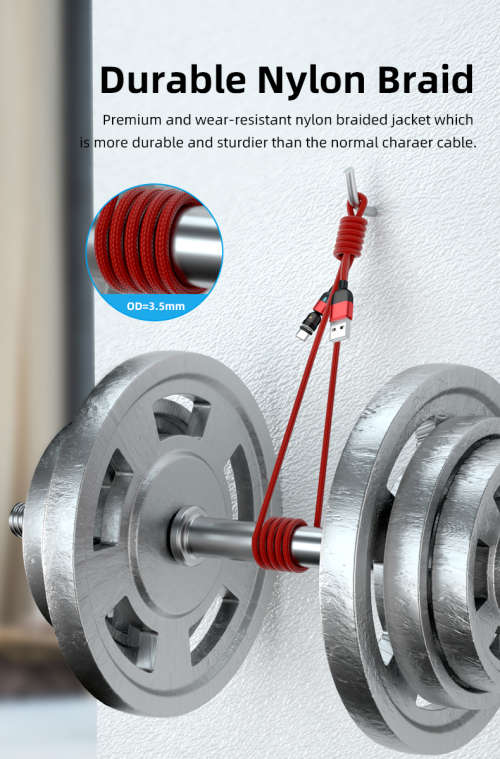 3 in 1 Magnetic Cable 3A Data Fast Charging 540 Rotatable 2m Micro, USB C, IOS Nylon Braided (Red)