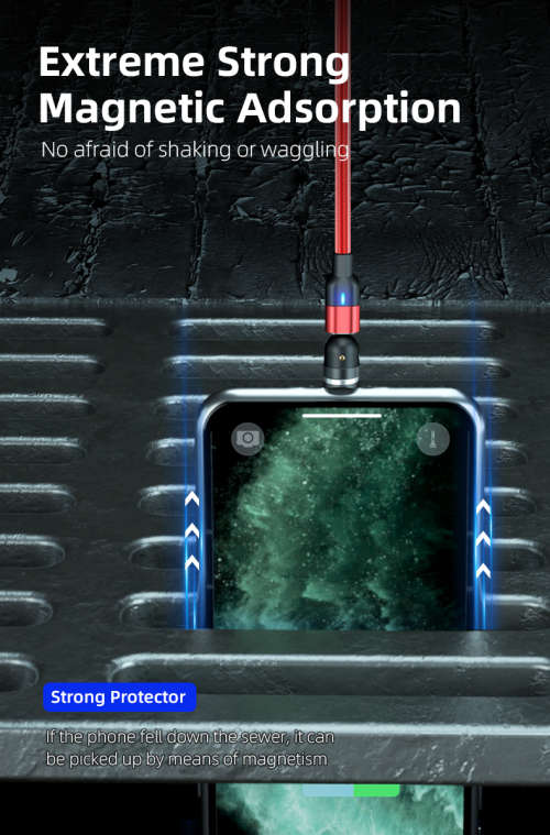 3 in 1 Magnetic Cable 3A Data Fast Charging 540 Rotatable 2m Micro, USB C, IOS Nylon Braided (Red)