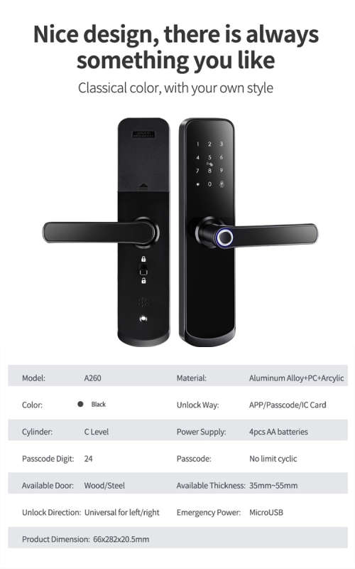 WIFI Control Smart Life Tuya Digital Smart Door Handle Lock (Black)