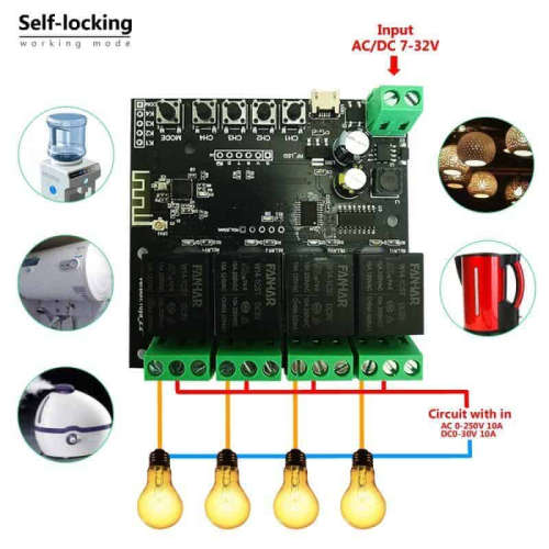 WIFI Control Smart Life Tuya 4CH Door Opener Relay Module