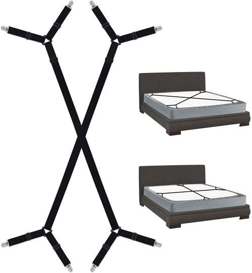 Bed Sheet Holder Straps,Fasteners Suspenders Adjustable Grippers Clip, 2pcs/Set Black