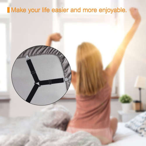 Bed Sheet Holder Straps,Fasteners Suspenders Adjustable Grippers Clip, 2pcs/Set Black