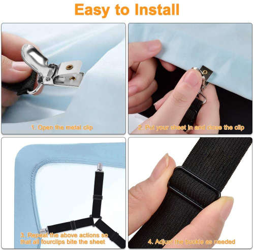 Bed Sheet Holder Straps,Fasteners Suspenders Adjustable Grippers Clip, 2pcs/Set Black