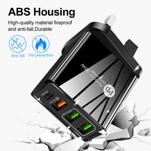 4 Port Fast charging 3 USB A and 1 USB C PD Wall charger (Black) *Sale*
