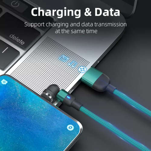 3 in 1 Magnetic Cable 3A Data Fast Charging 540 Rotatable 2m Micro, USB C, IOS Nylon Braided (Green)