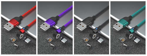 3 in 1 Magnetic Cable 3A Data Fast Charging 540 Rotatable 2m Micro,USB C, IOS Nylon Braided (Purple)