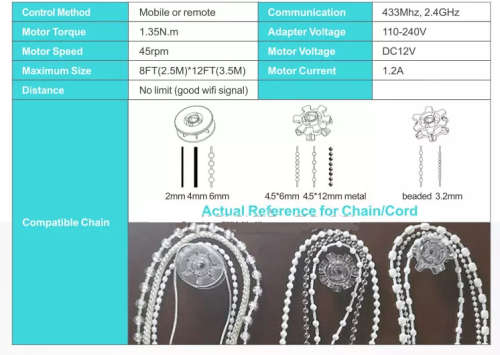 WIFI Control Smart Life Tuya Blinds Curtain Chain Motor with Remote.
