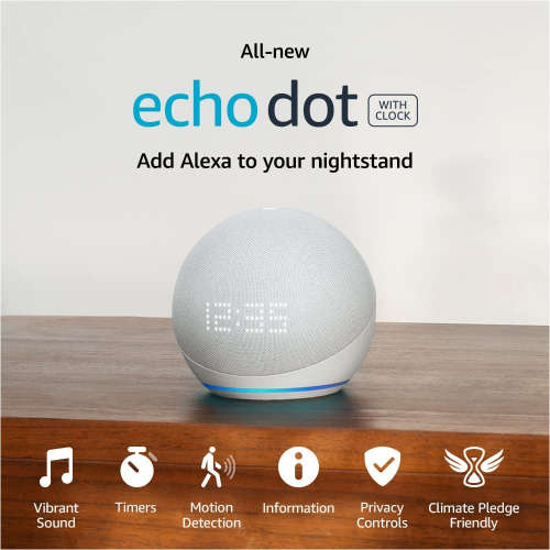 All-New Echo Dot (5th Gen, 2022 release) with clock | Smart speaker Alexa | Glacier White *Sale*