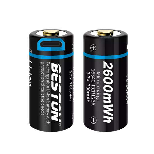 BESTON CR123A Micro USB Rechargeable Lithium Battery | 16340 | 3.7V | 700mAh | 2 Pack
