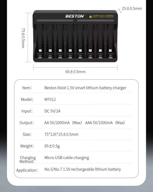 BESTON M7012 Rechargeable Lithium Battery Smart Charger for BESTON AA AAA 1.5V Batteries | 8 Slot