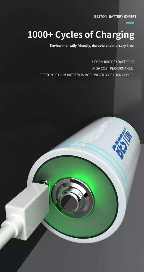 BESTON D Cell USB C Rechargeable Lithium Battery | 1.5V | 4000mAh | 1 Pack