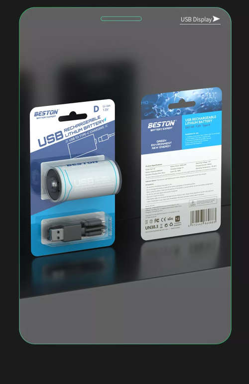BESTON D Cell USB C Rechargeable Lithium Battery | 1.5V | 4000mAh | 1 Pack