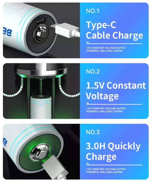 BESTON D Cell USB C Rechargeable Lithium Battery | 1.5V | 4000mAh | 1 Pack