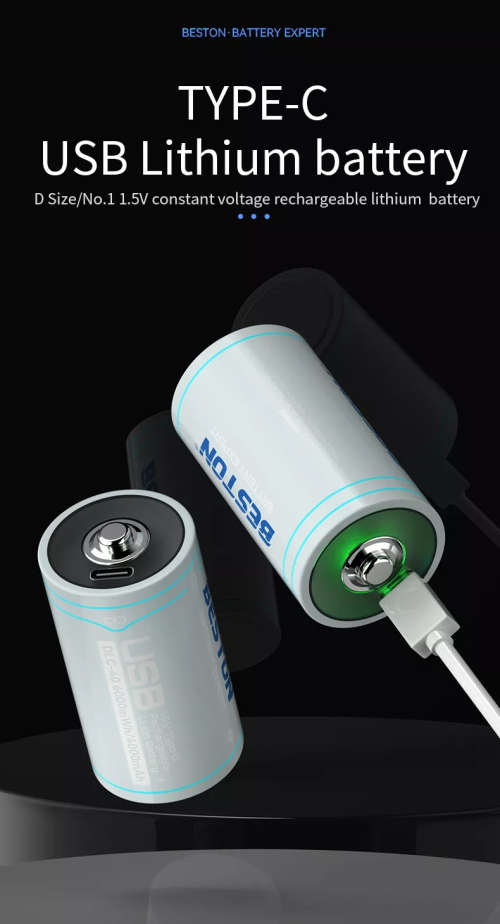 BESTON D Cell USB C Rechargeable Lithium Battery | 1.5V | 4000mAh | 1 Pack