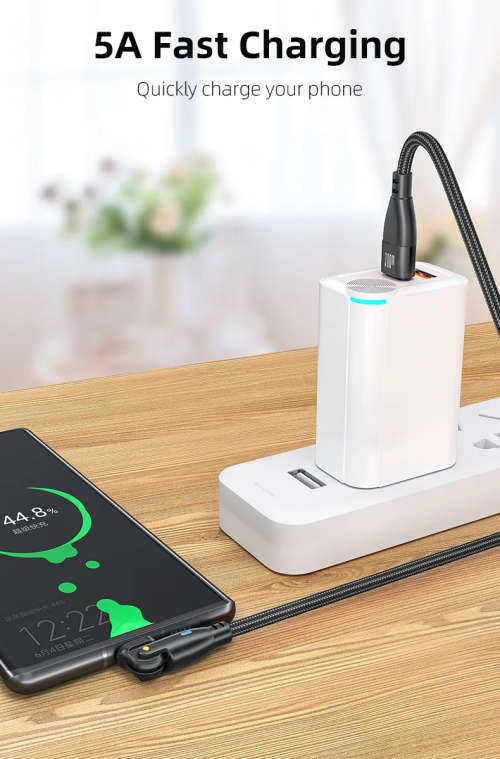 USB C to USB C Cable Data Fast Charging PD100W 180° Rotatable 1.8m Nylon Braided (Black)