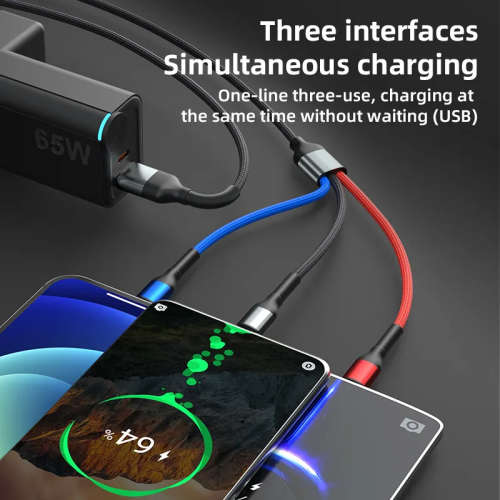 6 in 1 USB A or C to Micro USB, USB C, IOS Cable Fast Charging PD60W 1.2m Nylon Braided (Black)