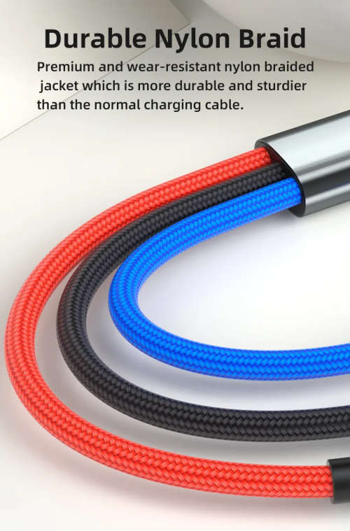 6 in 1 USB A or C to Micro USB, USB C, IOS Cable Fast Charging PD60W 1.2m Nylon Braided (Black)