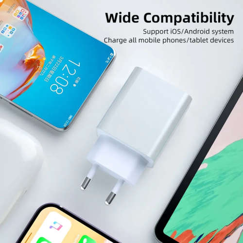 2 Port Fast charging 1 USB A 3A and 1 USB C PD20W Wall charger (White)