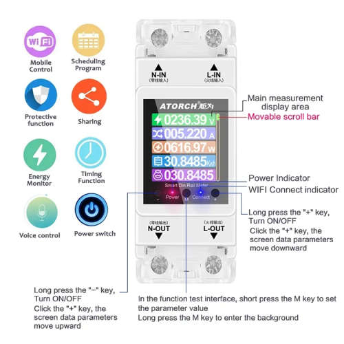 WIFI Control Smart Life Tuya Switch 100A 220V with Power Consumption Energy Monitoring Prepaid Meter