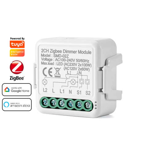 Smart Life Tuya Zigbee 2CH 100W LED Light Dimmer Mini Switch Circuit Breaker