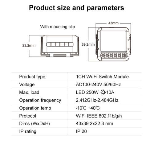 Smart Life Tuya WIFI 1CH 250W LED Light / 10A 2200W Appliance Neutral Mini Switch Circuit Breaker