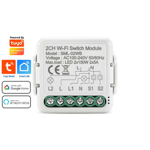 Smart Life Tuya WIFI 2CH 150W LED Light / 5A 1000W Appliance Neutral Mini Switch Circuit Breaker