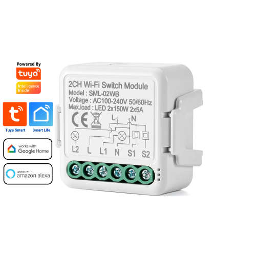 Smart Life Tuya WIFI 2CH 150W LED Light / 5A 1000W Appliance Neutral Mini Switch Circuit Breaker