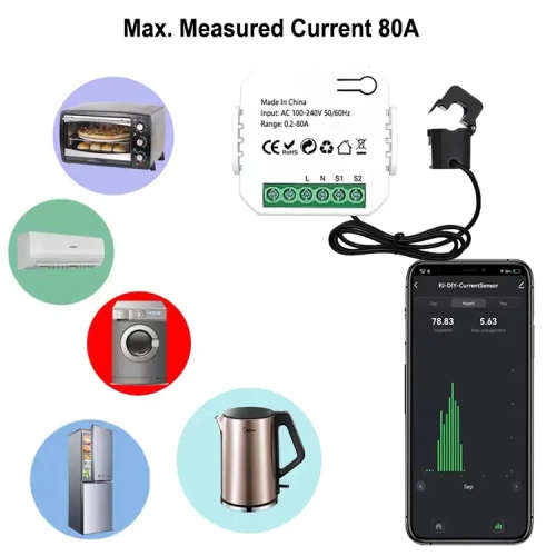 Smart Life Tuya WIFI 1CH Mini Power Energy Monitor Clamp Meter 240V 80A Single phase
