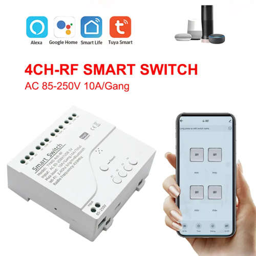 Smart Life Tuya WIFI 4CH 5V or 85-250V Door Gate Garage Opener Inching Relay Module with RF433Mhz