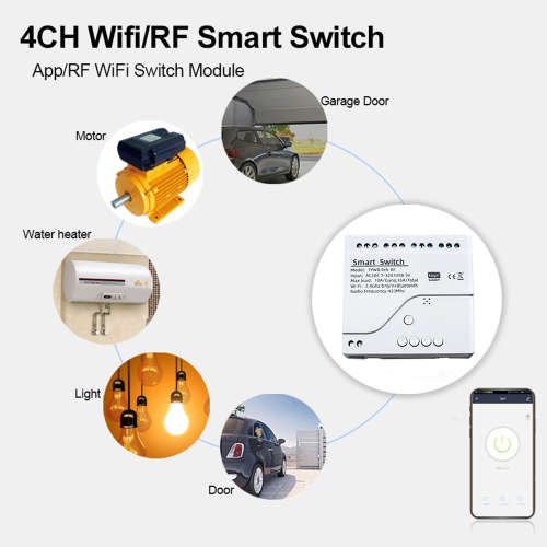 Smart Life Tuya WIFI 4CH 5V or 85-250V Door Gate Garage Opener Inching Relay Module with RF433Mhz