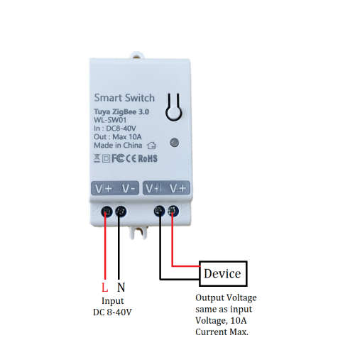 Smart Life Tuya Zigbee 1CH DC8-40V 10A Max Active Switch Circuit Breaker
