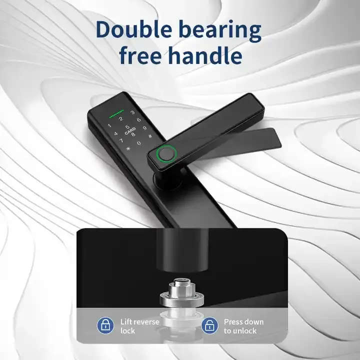 Smart Life Tuya WIFI Access Control Fingerprint Keypad Card Door Handle Lock P14 (Black)