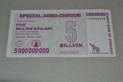 Reserve bank of Zimbabwe $5 Billion note.