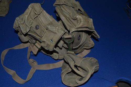 Kidney pouches with web belt and bag for water bottle.