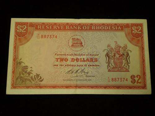 Two Dollar Bank note for The Reserve Bank of Rhodesia
