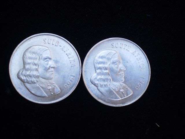 Two 1966 SA R1 coins