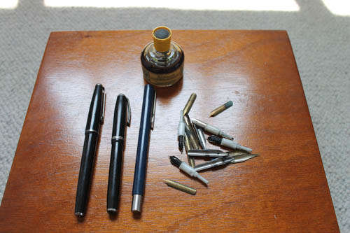 Vintage fountain pens and nibs plus ink