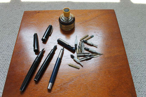 Vintage fountain pens and nibs plus ink