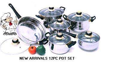12 PC - STAINLESS STEEL POTS WITH GLASS LIDS - NEW ARRIVALS -"CRAZY R1 AUCTION"