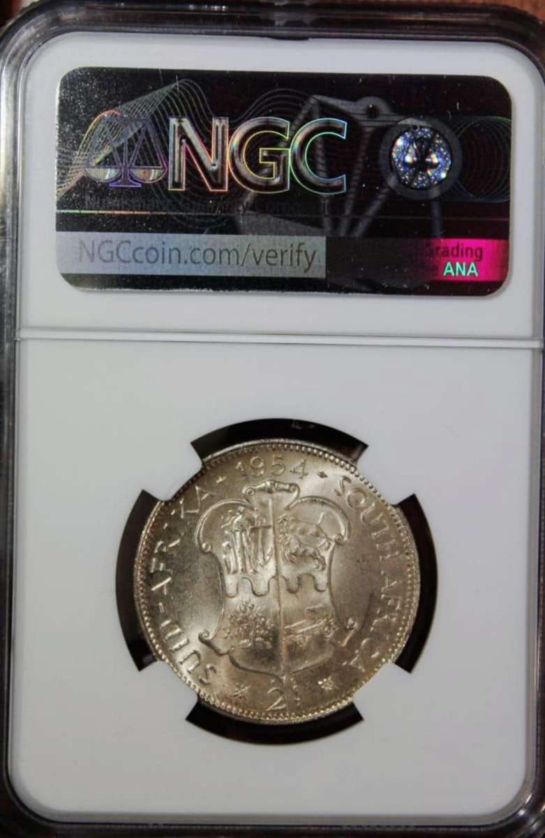 # 2nd Finest Known # 1954 Ms65 QE2 SA Union 2/ Shilling - NGC `Top Gem`- grab n` bargain