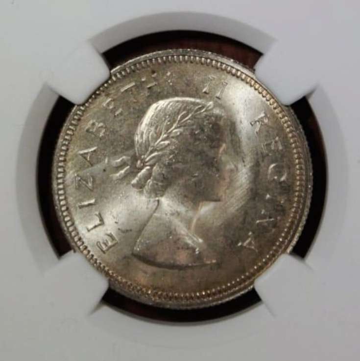 # 2nd Finest Known # 1954 Ms65 QE2 SA Union 2/ Shilling - NGC `Top Gem`- grab n` bargain