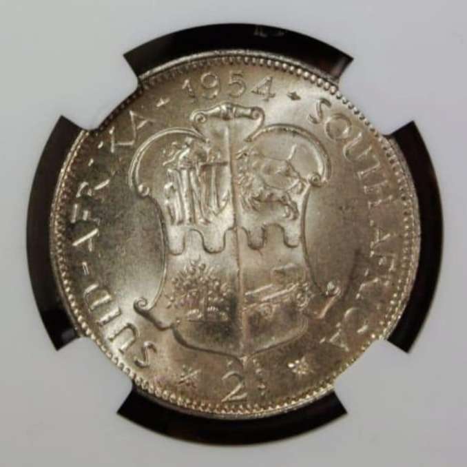 # 2nd Finest Known # 1954 Ms65 QE2 SA Union 2/ Shilling - NGC `Top Gem`- grab n` bargain