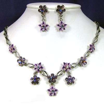 Pruple Crystal and Enamel Necklace & Earrings SET