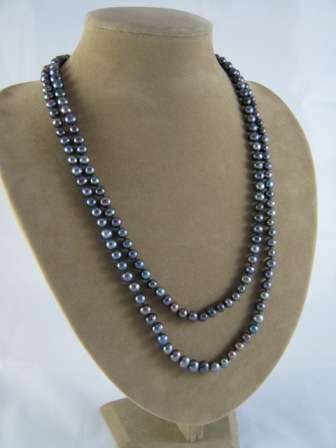 127 cm Black freshwater 8 mm pearl necklace