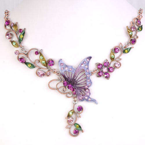 Pink and Lavender Crystal Enamelled Butterfly Necklace and Earrings SET - Matric Farewell Dance