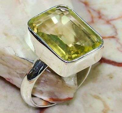 LEMON QUARTZ & 925 SILVER RING OF UK SIZE O, R12