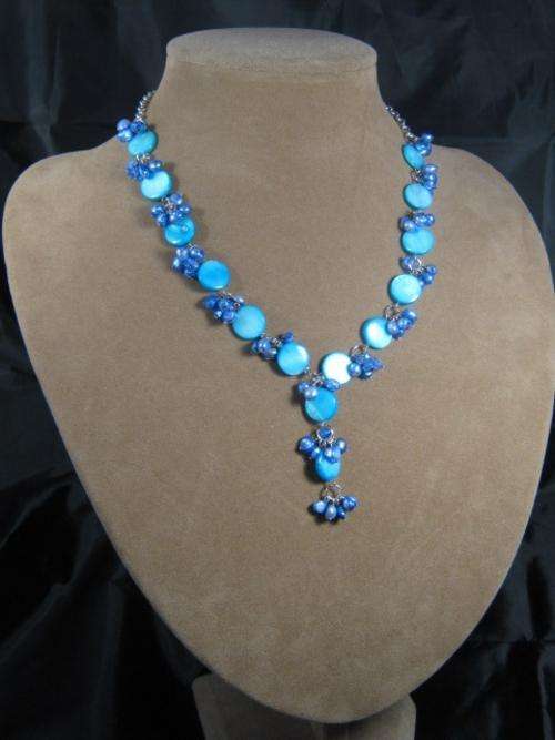 Mother of Pearl & Blue freshwater pearl necklace